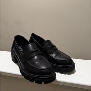 Chunky Lug Sole Penny Loafers Black Platform Loafers Size 8